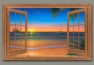 ファンタジー Painting - 楽園の夕べ 楽園イメージマジック3D